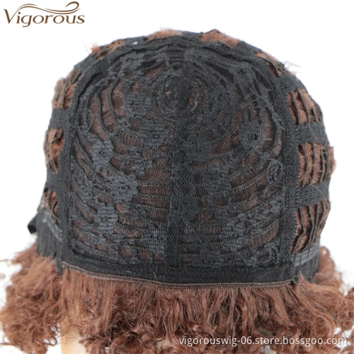 Vigorous Afro Dark Auburn Short Spiral Curly Wigs for Black Women Heat Resistant Synthetic Kinky Curly Hair Wig
